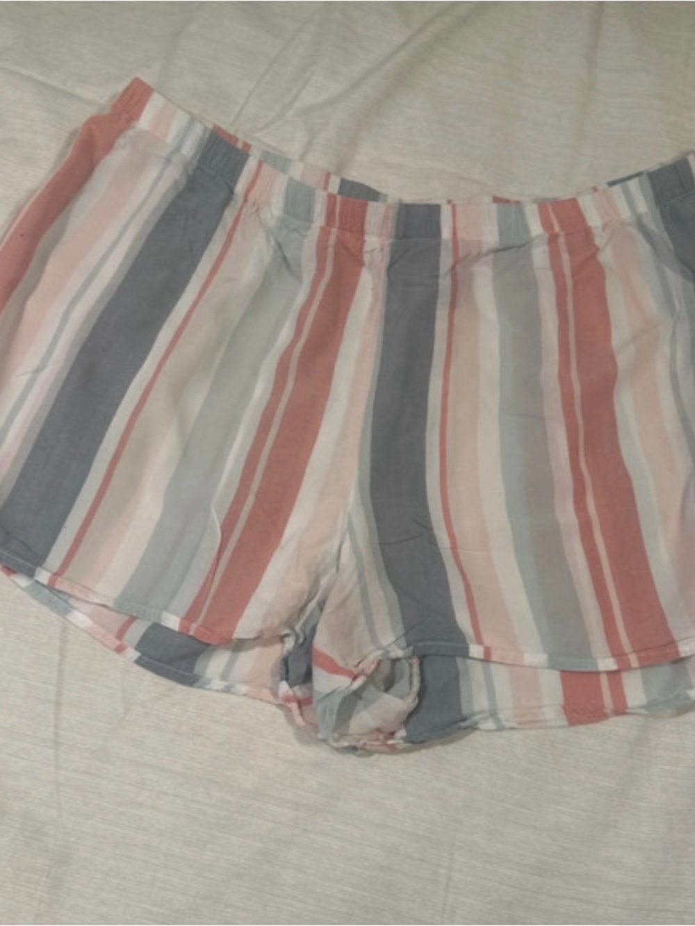 Ambrielle Pastel Vertical Stripe Sleep Shorts in Blue, Pink & Gray